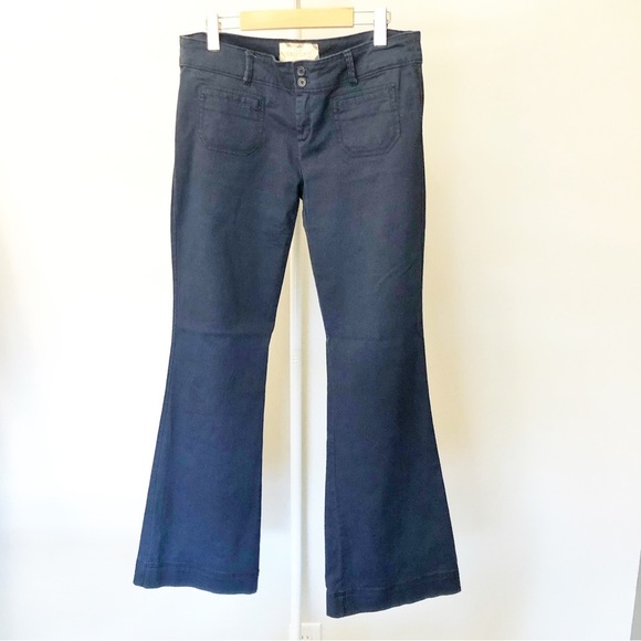SUNSET SURF CO Y2K Boot Cut Fit Flared Low Rise Funky Navy Low Rise Pants Jeans - Picture 3 of 15